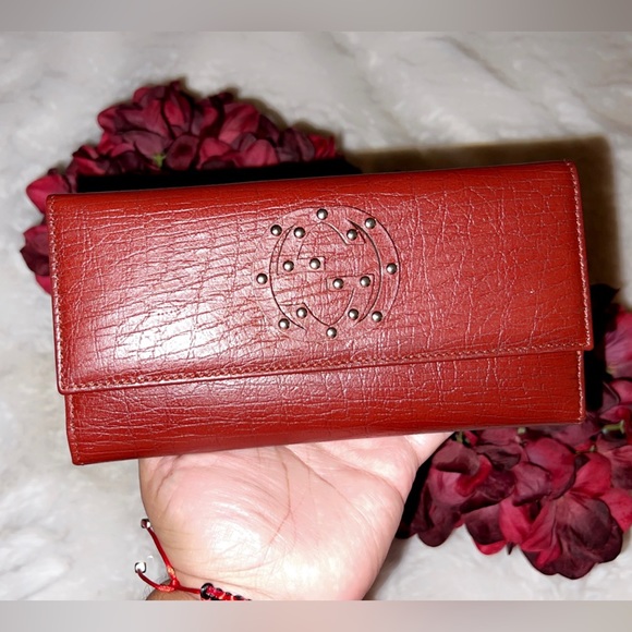 🆕GUCCI Red Leather GG Stud Interlocking Wallet - Picture 4 of 12